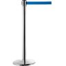 Absperrpfosten, chromsilber, Gurtband blau, ausziehbar bis 2 m, selbstaufrollend, mit Bremse, Ø 360 x H 1040 mm, Metall verchromt