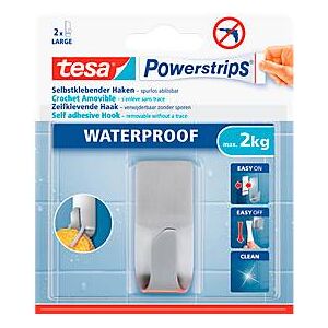 tesa Powerstrips Waterproof Haken Zoom, aus Edelstahl, für Feuchträume, max. 2 kg