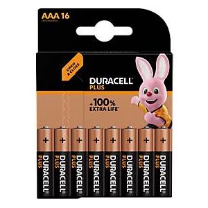 Duracell Alkaline Batterie Plus Extra Life, Micro AAA, LR03, 1,5 V, im Retail Blister, 16 Stück