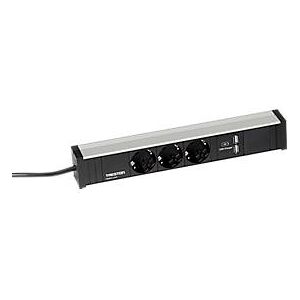 Steckdosenleiste Treston 331, 3-fach, 2 x USB A, vertikale Befestigung, 4,5 m langes Kabel, 16 A/250 V, B 331 x T 44 x H 52 mm, Aluminium