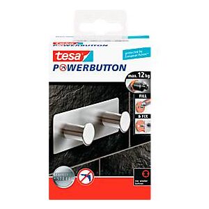 tesa Powerbutton Hakenleiste Classic, Edelstahl, 2 oder 3 Haken, hält bis max. 12 kg, 2 Haken