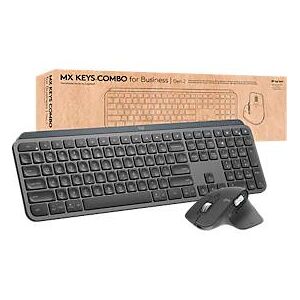 Tastatur-/Maus-Kombination Logitech MX Keys 2 Generation, QWERTY, kabellos, Hintergrundbeleuchtung, mit Handballenauflage, schwarz
