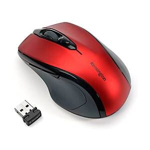 Funkmaus Kensington Pro Fit, für Rechtshänder, 1750 dpi, 5 Tasten & Scrollrad, USB-Receiver, inkl. 2 x AAA Batterien, rubinrot