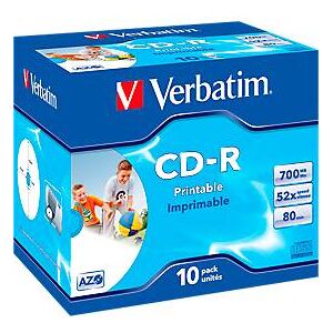 Verbatim CD-R Datalife plus printable, Kapazität 700 MB, bedruckbar, 10er Jewel Case