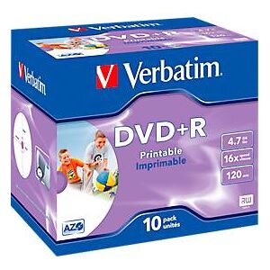 Verbatim® DVD+R printable (Tinte), bis 16fach, 4,7 GB/120 min, 10 JewelCases