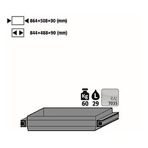 Auszugswanne Standard für asecos Sicherheitsschränke der Q30, Q90 und S90 Serie, Stahlblech, lichtgrau, B 864 x T 508 x H 90 mm, 29 l, bis 60 kg