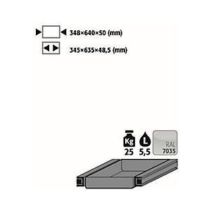 Auszugswanne Standard für asecos Sicherheitsschränke der S90 Serie, Stahlblech, lichtgrau, B 348 x T 640 x H 50 mm, 5,5 l, bis 25 kg