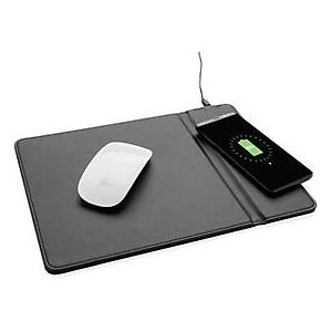 Mousepad, integrierter Wireless-Charger, Qi-kompatibel, Werbedruck 70 x 30 mm, schwarz