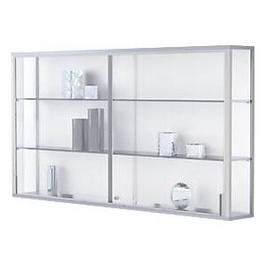 Wandvitrine, einhängend, 2 verstellbare Glasböden, abschliessbare Schiebetüren, ESG-Sicherheitsglas, B 1500 x T 200 x H 800 mm