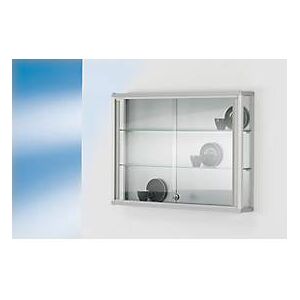 Wandvitrine, einhängend, 2 verstellbare Glasböden, abschliessbare Schiebetüren, ESG-Sicherheitsglas, B 800 x T 120 x H 590 mm