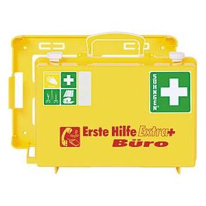 Soehngen Erste-Hilfe-Koffer Extra+ BÜRO SN-CD, DIN 13157, gelb, Reflektionsstreifen, inkl. Wandhalterung, befüllt, ABS-Kunststoff