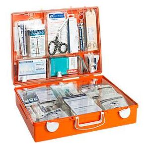 Erste-Hilfe-Koffer MULTI, gefüllt mit DIN 13169 (erweitert), B 400 x T 300 x H 150 mm, ABS-Kunststoff, orange