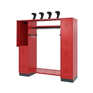 C und P C+P Feuerwehrspind/-Garderobe Evolo, Modell APERTO, 4 Personen, H 1950 x B 2000 x T 500 mm, Flügeltüren, Sockel, feuerrot RAL 3000