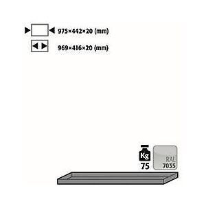 Fachboden Standard für asecos Sicherheitsschränke der UB90 und UB30 Serie, Stahlblech, lichtgrau, B 975 x T 422 x H 20 mm, bis 30 kg