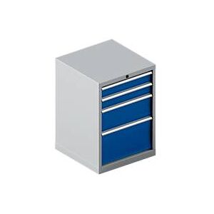 Schäfer Shop Pure  Schubladenschrank 27-27, 4 Schübe, bis 75 kg, B 564 x T 572 x H 800 mm, enzianblau/weissaluminium