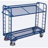 Etagenwagen, Stahl/Drahtgitter, Enzianblau, 2 Etagen, 1650 x 650 mm, Stirnwände mit Rundstahlverstrebung, EasySTOP, bis 400 kg