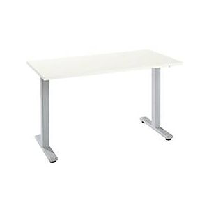 Home Office Schreibtisch Start Off, Rechteck, T-Fuss, B 1300 x T 650 x H 735 mm, weiss/weissaluminium