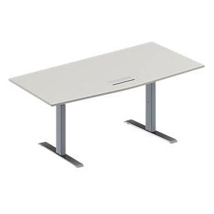 Schäfer Shop Genius Konferenztisch MODENA FLEX, 3-fach Anschluss, Bogen, T-Fuss Rechteckrohr, B 1800 x T 800 x H 650-850 mm, lichtgrau/weissalu