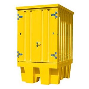 Gefahrstoffdepot für einen 1000-l-IBC, Stahl, gelb, m. Flügeltüren, B 1425 x T 1840 x H 2405 mm