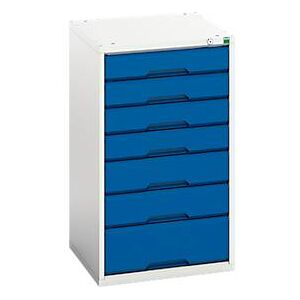 Schubladenschrank Bott verso, 7 Schubladen, bis 75 kg je Schub, Flügeltür, Vollauszug, B 525 x T 550 x H 900 mm, Stahlblech, Grau-Blau