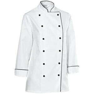 JOBELINE Damenkochjacke Premium Chef Langarm farbige Paspel; Kleidergrösse 52; weiss/schwarz