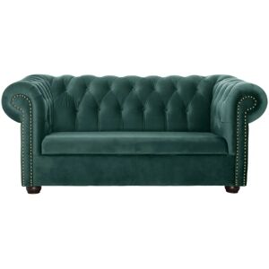 VEGA 2-Sitzer Sofa Chesterfield Samtstoff inkl. Füssen; 167x97x72.5 cm (BxTxH); Sitz tannengrün, Gestell braun