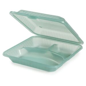 Contacto Mehrweg-Behälter Eco-Takeout® 3 Fächer; 23x23x7 cm (LxBxH); grün; quadratisch; 12 Stück / Packung