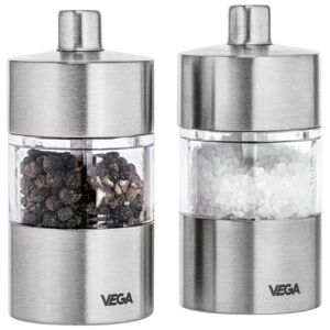 VEGA Spar-Pack Mini-Salz-/Pfeffermühlen-Set Moreno; 4x8.5 cm (ØxH); silber; 6 Set / Packung