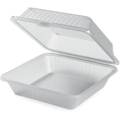 Contacto Mehrweg-Behälter Eco-Takeout® 1 Fach; 23x23.5x9.5 cm (LxBxH); transparent; quadratisch; 12 Stück / Pack Contacto Mehrweg-Behälter Eco-Takeout® 1 Fach; 23x23.5x9.5 cm (LxBxH); transparent; quadratisch; 12 Stück / Pack