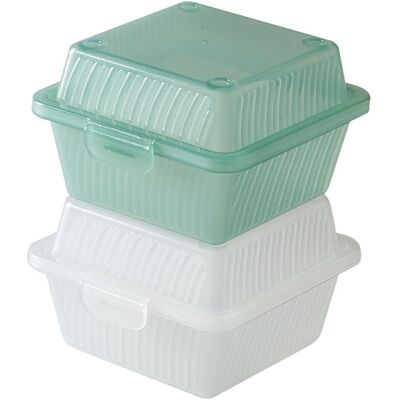 Contacto Mehrweg-Hamburger-Box Eco-Takeout®; 12.1x12.1x8.3 cm (LxBxH); transparent; quadratisch; 24 Stück / Pack Contacto Mehrweg-Hamburger-Box Eco-Takeout®; 12.1x12.1x8.3 cm (LxBxH); transparent; quadratisch; 24 Stück / Pack