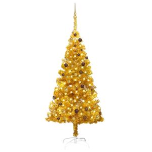vidaXL Künstlicher Weihnachtsbaum Beleuchtung & Kugeln Gold 210 cm - Gold