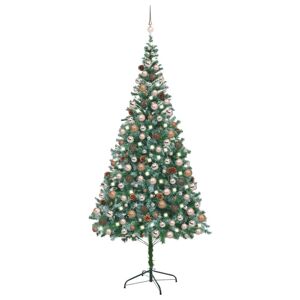 vidaXL Künstlicher Weihnachtsbaum mit Beleuchtung Kugeln Zapfen 210 cm - Grün