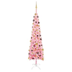 vidaXL Weihnachtsbaum Schlank mit LEDs & Kugeln Rosa 240 cm - Rosa