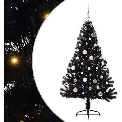 vidaXL Künstlicher vorbeleuchteter Weihnachtsbaum Schwarz 150 cm PVC - Schwarz vidaXL Künstlicher vorbeleuchteter Weihnachtsbaum Schwarz 150 cm PVC - Schwarz