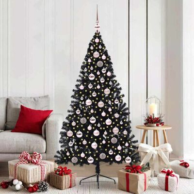 vidaXL Künstlicher vorbeleuchteter Weihnachtsbaum Schwarz 180 cm PVC - Schwarz vidaXL Künstlicher vorbeleuchteter Weihnachtsbaum Schwarz 180 cm PVC - Schwarz