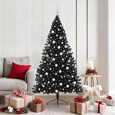 vidaXL Künstlicher vorbeleuchteter Weihnachtsbaum Schwarz 180 cm PVC - Schwarz vidaXL Künstlicher vorbeleuchteter Weihnachtsbaum Schwarz 180 cm PVC - Schwarz