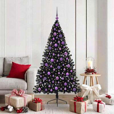 vidaXL Künstlicher vorbeleuchteter Weihnachtsbaum Schwarz 180 cm PVC - Schwarz vidaXL Künstlicher vorbeleuchteter Weihnachtsbaum Schwarz 180 cm PVC - Schwarz