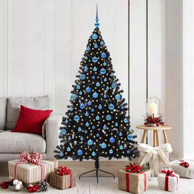 vidaXL Künstlicher vorbeleuchteter Weihnachtsbaum Schwarz 180 cm PVC - Schwarz vidaXL Künstlicher vorbeleuchteter Weihnachtsbaum Schwarz 180 cm PVC - Schwarz