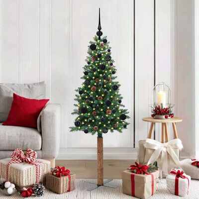vidaXL Schlanker Weihnachtsbaum mit 150 LEDs mit Ständer Grün 150 cm - Grün vidaXL Schlanker Weihnachtsbaum mit 150 LEDs mit Ständer Grün 150 cm - Grün