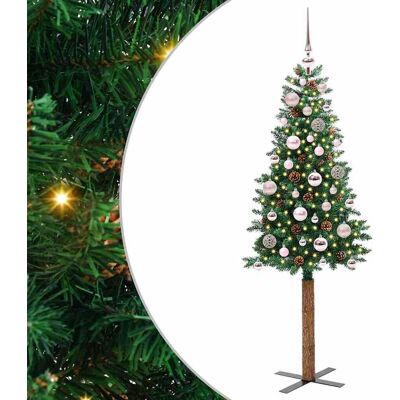 vidaXL Schlanker Weihnachtsbaum mit 150 LEDs mit Ständer Grün 150 cm - Grün vidaXL Schlanker Weihnachtsbaum mit 150 LEDs mit Ständer Grün 150 cm - Grün