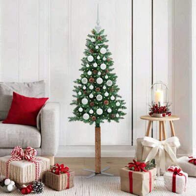 vidaXL Schlanker Weihnachtsbaum mit 150 LEDs mit Ständer Grün 150 cm - Grün vidaXL Schlanker Weihnachtsbaum mit 150 LEDs mit Ständer Grün 150 cm - Grün