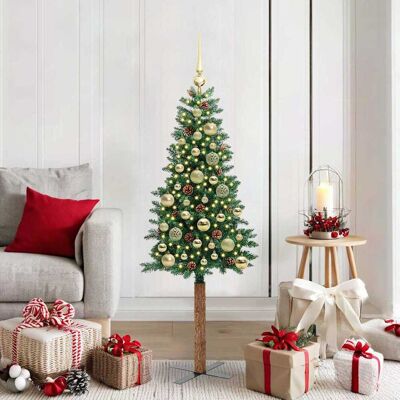 vidaXL Schlanker Weihnachtsbaum mit 150 LEDs mit Ständer Grün 150 cm - Grün vidaXL Schlanker Weihnachtsbaum mit 150 LEDs mit Ständer Grün 150 cm - Grün