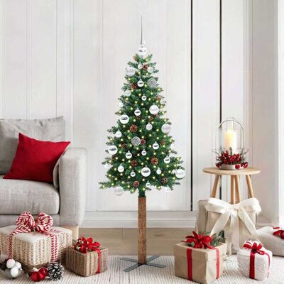 vidaXL Schlanker Weihnachtsbaum mit 150 LEDs mit Ständer Grün 150 cm - Grün vidaXL Schlanker Weihnachtsbaum mit 150 LEDs mit Ständer Grün 150 cm - Grün