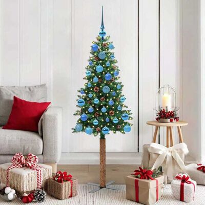 vidaXL Schlanker Weihnachtsbaum mit 150 LEDs mit Ständer Grün 150 cm - Grün vidaXL Schlanker Weihnachtsbaum mit 150 LEDs mit Ständer Grün 150 cm - Grün