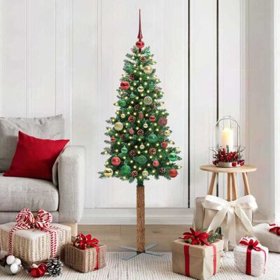 vidaXL Schlanker Weihnachtsbaum mit 150 LEDs mit Ständer Grün 150 cm - Grün vidaXL Schlanker Weihnachtsbaum mit 150 LEDs mit Ständer Grün 150 cm - Grün