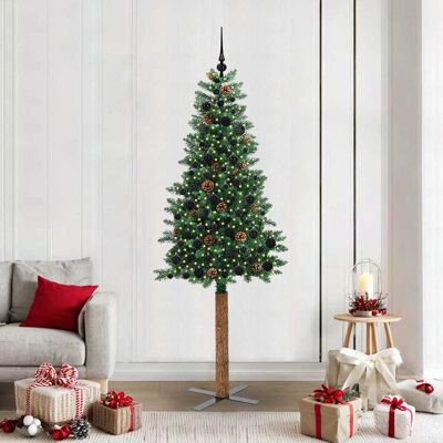 vidaXL Schlanker Weihnachtsbaum mit 300 LEDs mit Ständer Grün 210 cm - Grün vidaXL Schlanker Weihnachtsbaum mit 300 LEDs mit Ständer Grün 210 cm - Grün