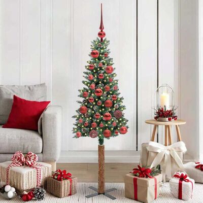 vidaXL Schlanker Weihnachtsbaum mit 150 LEDs mit Ständer Grün 150 cm - Grün vidaXL Schlanker Weihnachtsbaum mit 150 LEDs mit Ständer Grün 150 cm - Grün