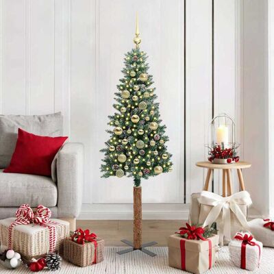 vidaXL Schlanker Weihnachtsbaum mit 150 LEDs mit Ständer Grün 150 cm - Grün vidaXL Schlanker Weihnachtsbaum mit 150 LEDs mit Ständer Grün 150 cm - Grün