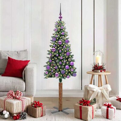 vidaXL Schlanker Weihnachtsbaum mit 150 LEDs mit Ständer Grün 150 cm - Grün vidaXL Schlanker Weihnachtsbaum mit 150 LEDs mit Ständer Grün 150 cm - Grün