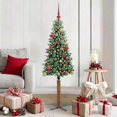 vidaXL Schlanker Weihnachtsbaum mit 150 LEDs mit Ständer Grün 150 cm - Grün vidaXL Schlanker Weihnachtsbaum mit 150 LEDs mit Ständer Grün 150 cm - Grün